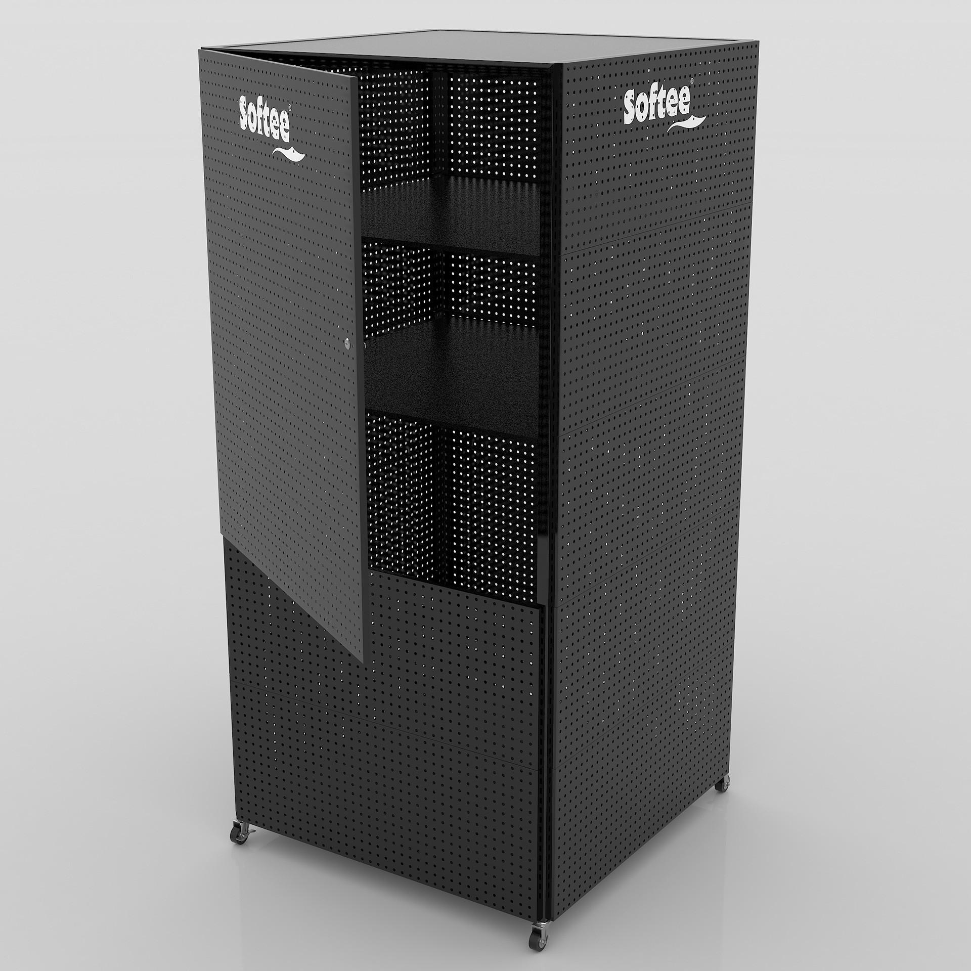 RACK EXPOSITOR CON SISTEMA ALMACENAJE - SOFTEE