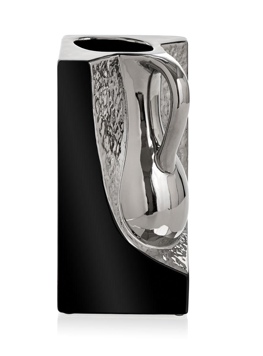 ANFORA DE CERÁMICA NEGRO/PLATA